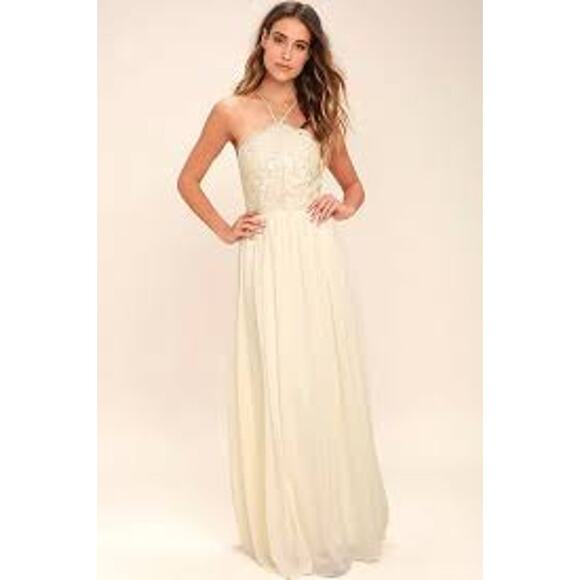Lulu's Stroll the Esplanade Cream Embroidered Maxi Dress NWT Size Small - Picture 1 of 7